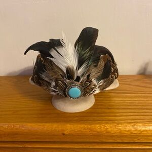 Vintage Elegant Pheasant Feathered Cowboy Hat Band with Turquoise Detail